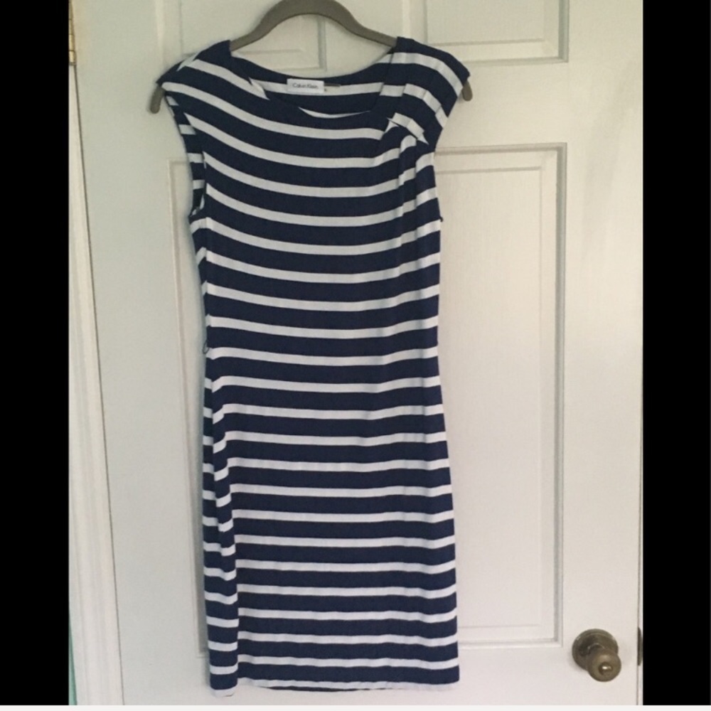 Calvin Klein Fitted Dress Navy Blue and White